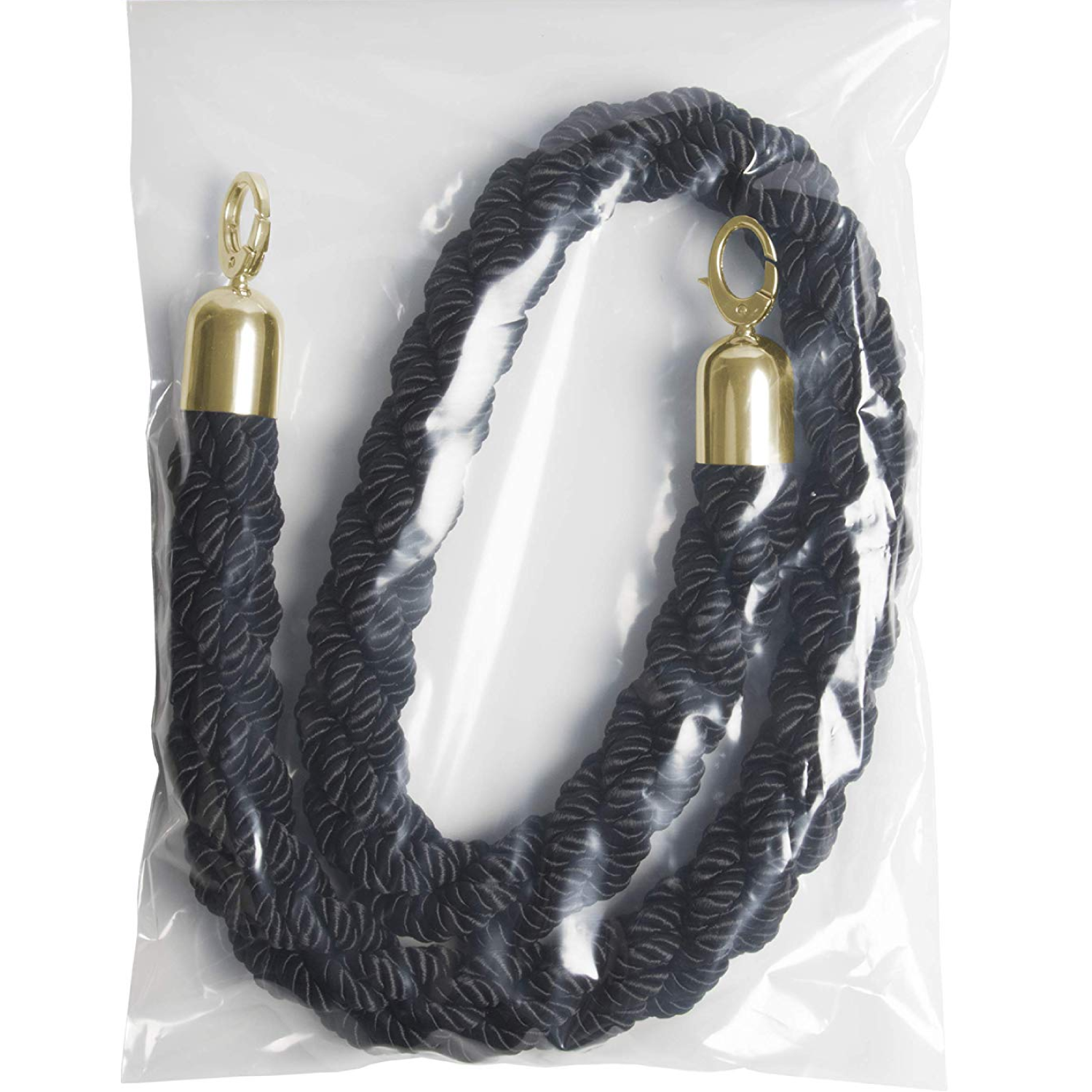 Black Rope Barrier with Gold Ends Catersigns