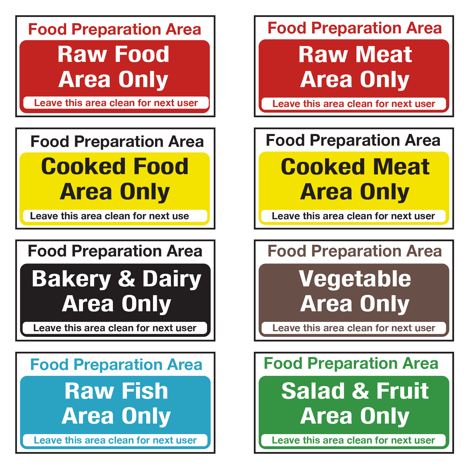 4x qty 140x90MM FOOD PREP AREA/COOKED MEAT AREA ONLY PRINTED VINYL STICKER 