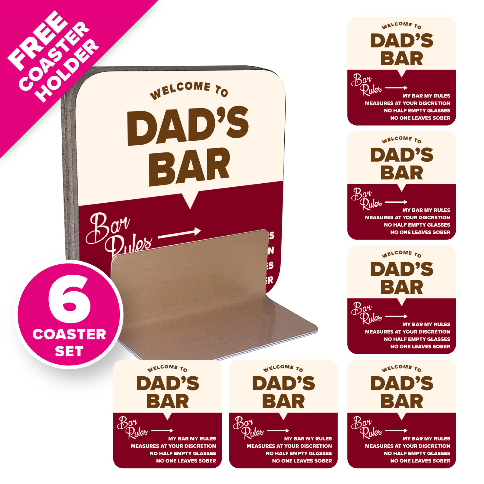 Pack of 4 Coasters with Free Coaster Holder Burgundy Brown