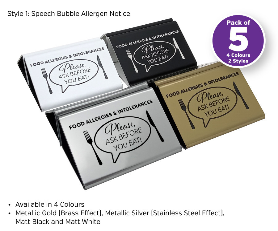 Laser Engraved Allergen Advice Menu Holders - Pack of 5 - 4 Colours to Choose from. Perfect for Cafes, Bars & Restaurants