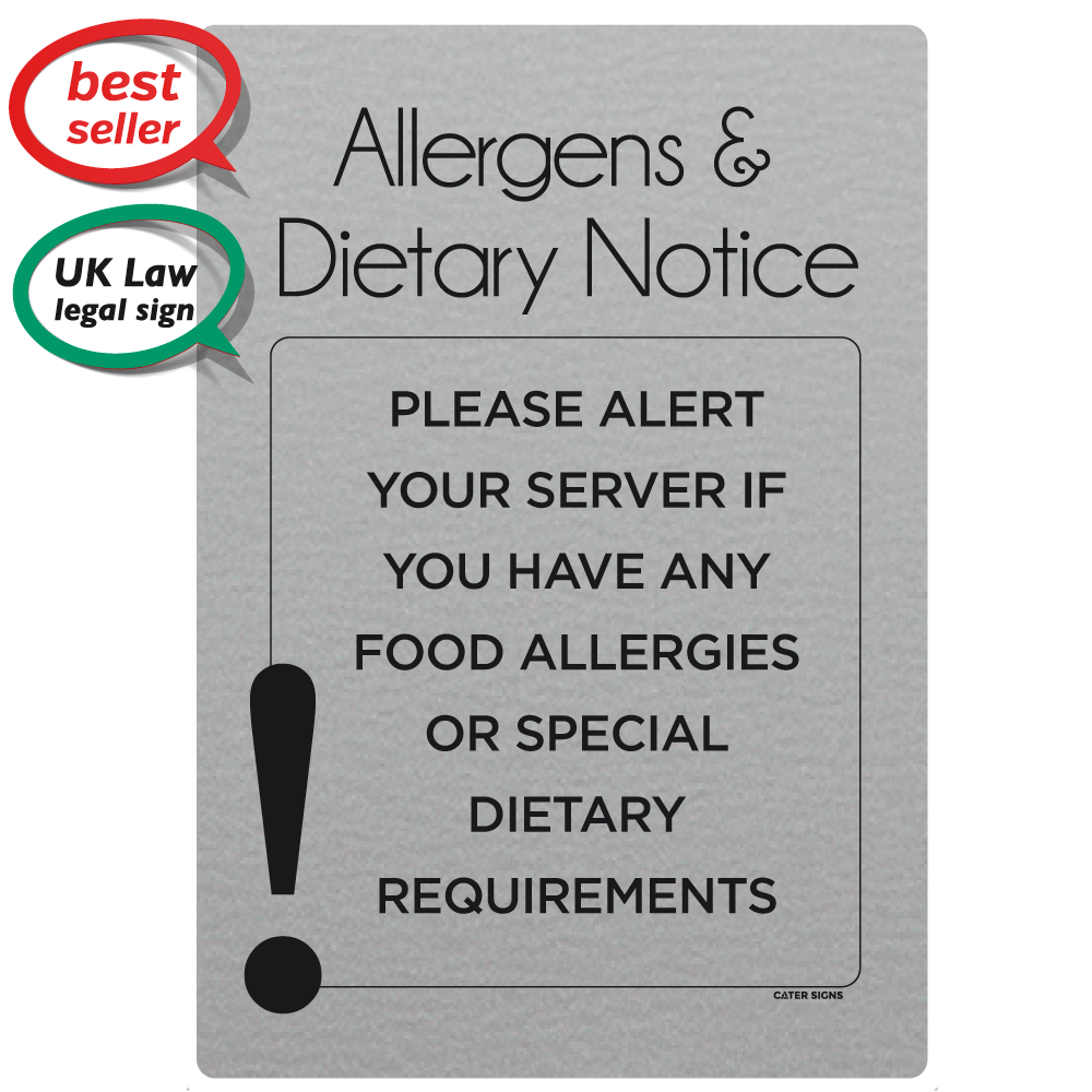 Food Allergy Sign. Alert your server of any Allergens & Dietary requirements sign