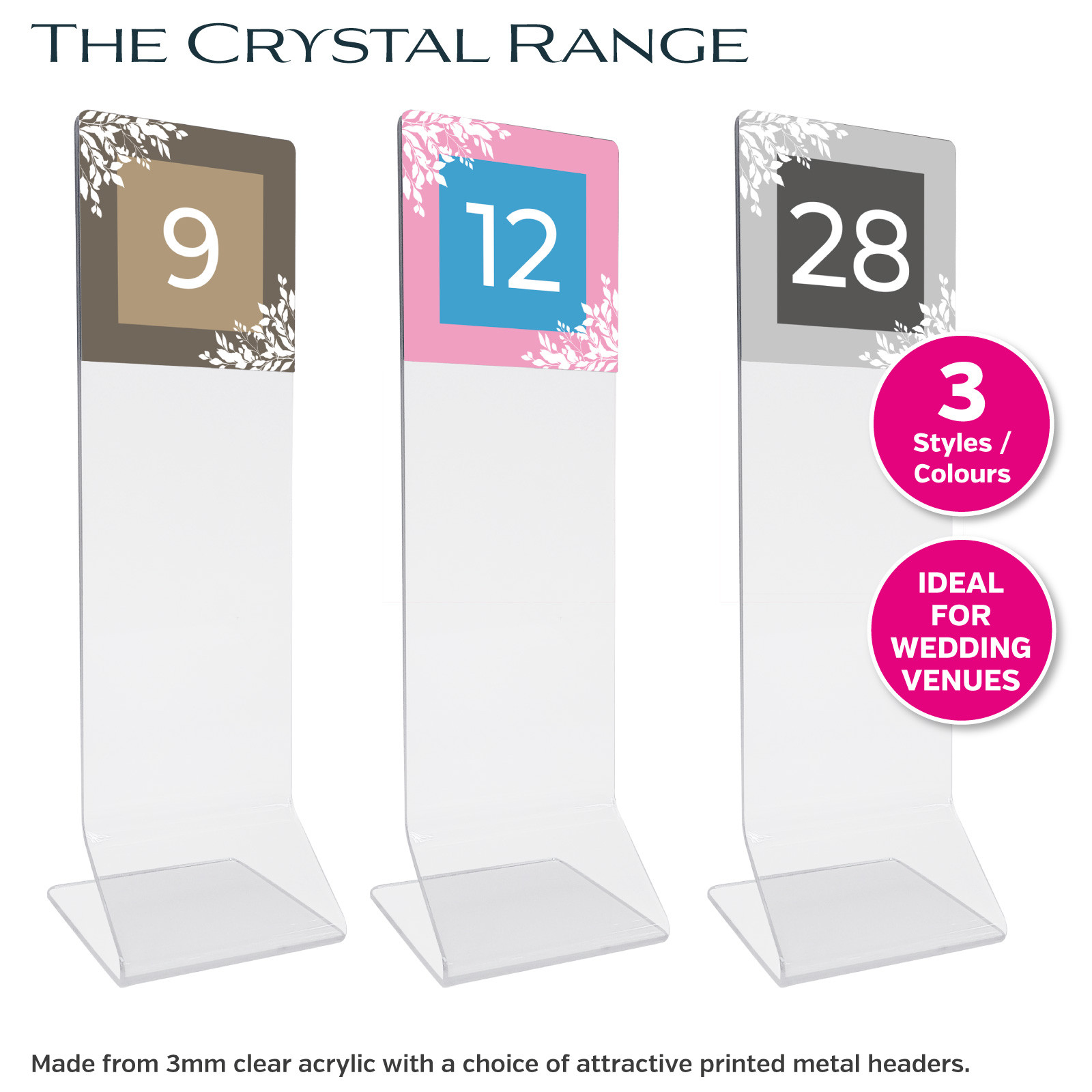 Crystal Party Table Numbers - Choice of style