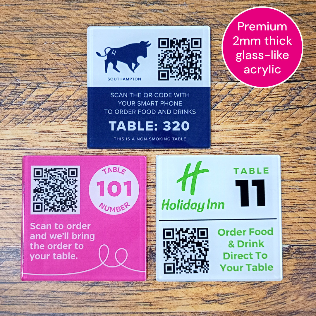 70x70mm Full Colour Printed Glass-Like Acrylic QR Code Table Number