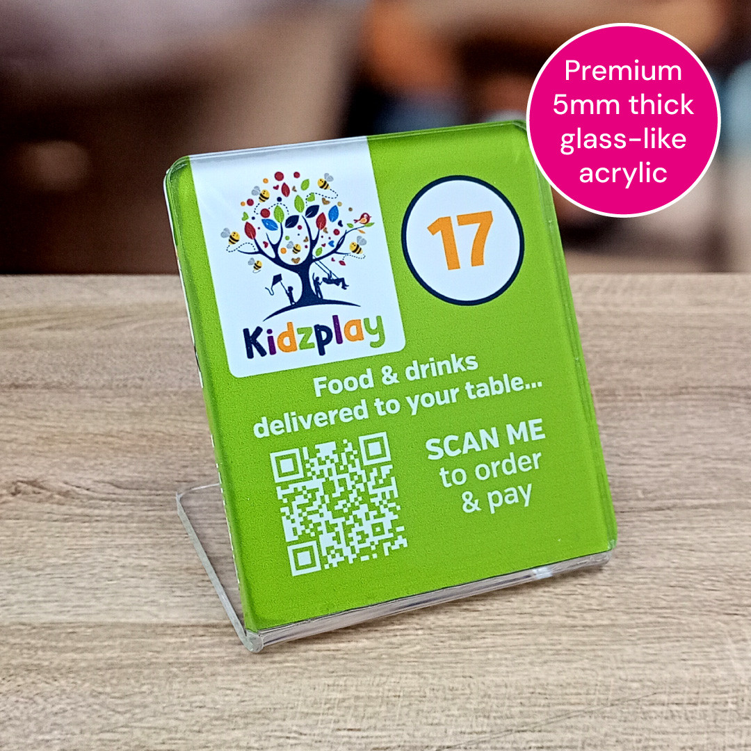  L-Shaped Full Colour Printed Glass-Like Acrylic QR Code Table Number