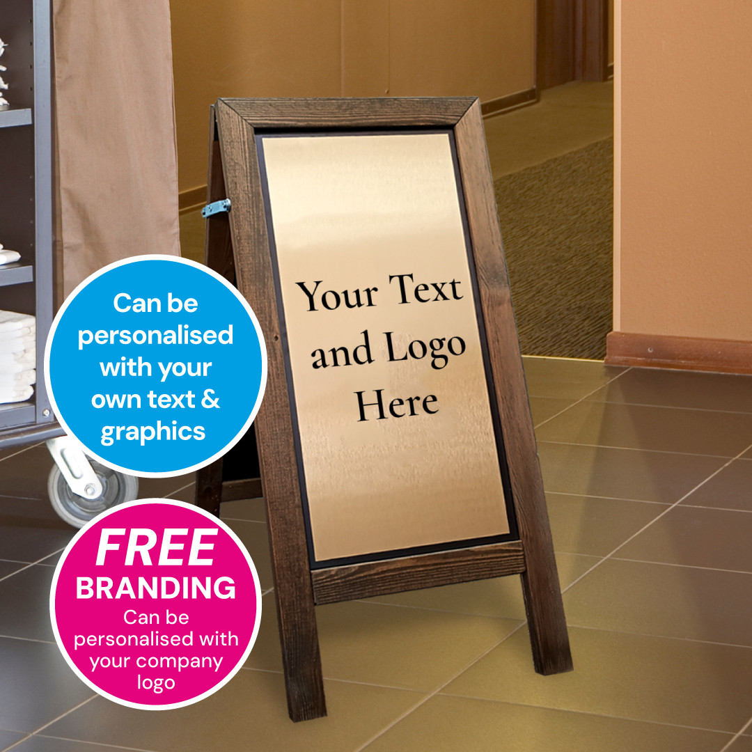 Premium Wooden Your Own Text Floor Stand with Brushed Gold Aluminium Plate
