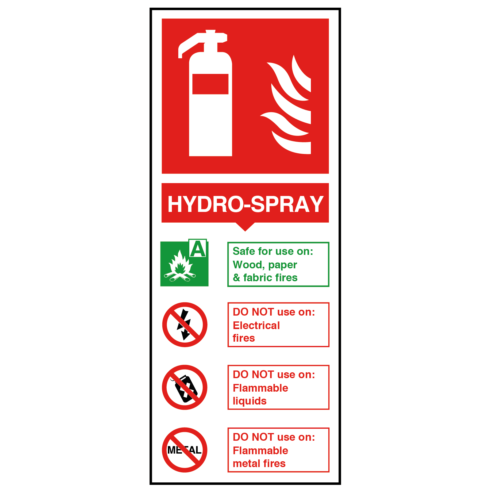 Hydro-Spray Fire Extinguisher Safety Sign