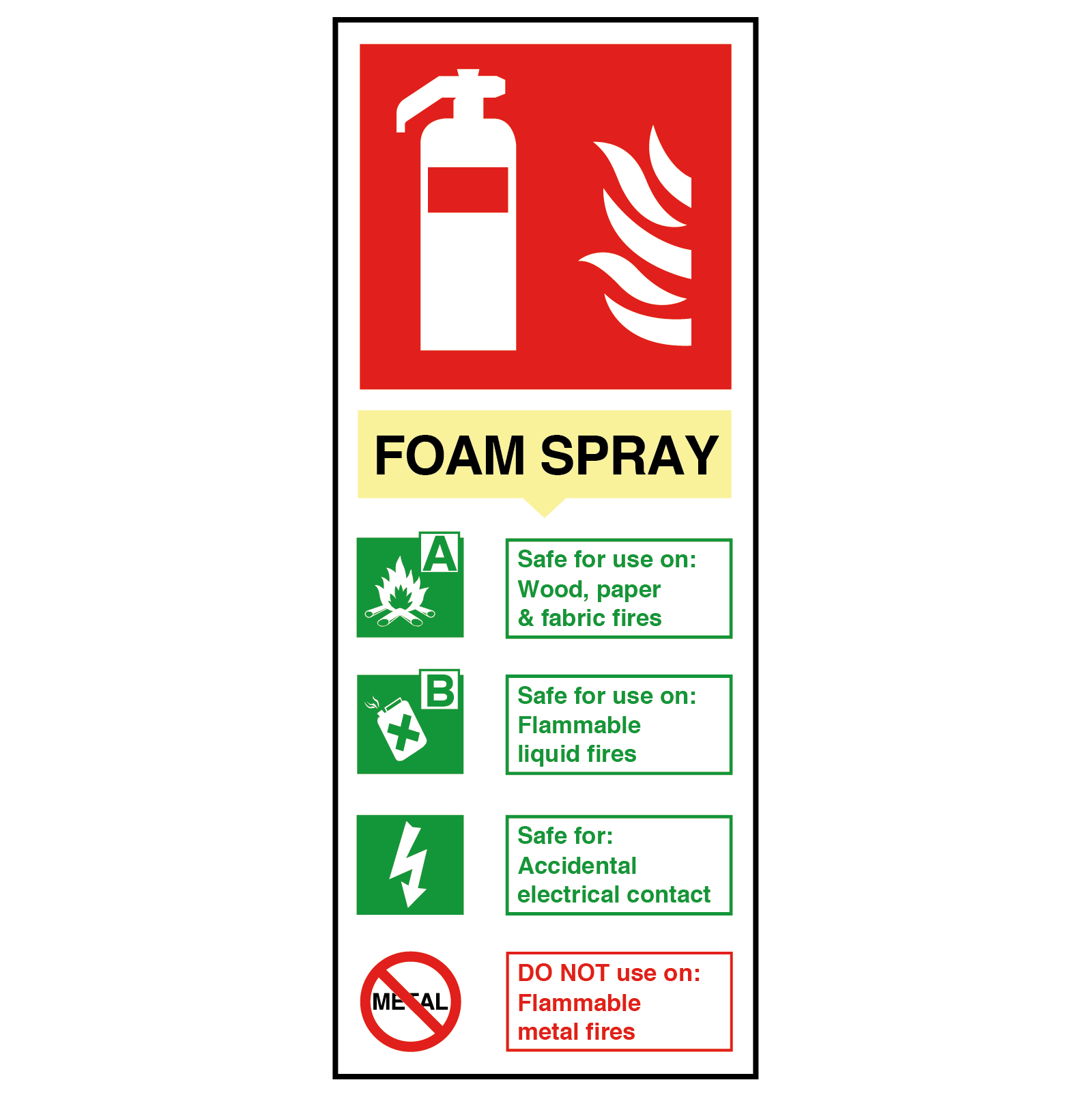 Foam Spray Electrical Fire Extinguisher Safety Sign