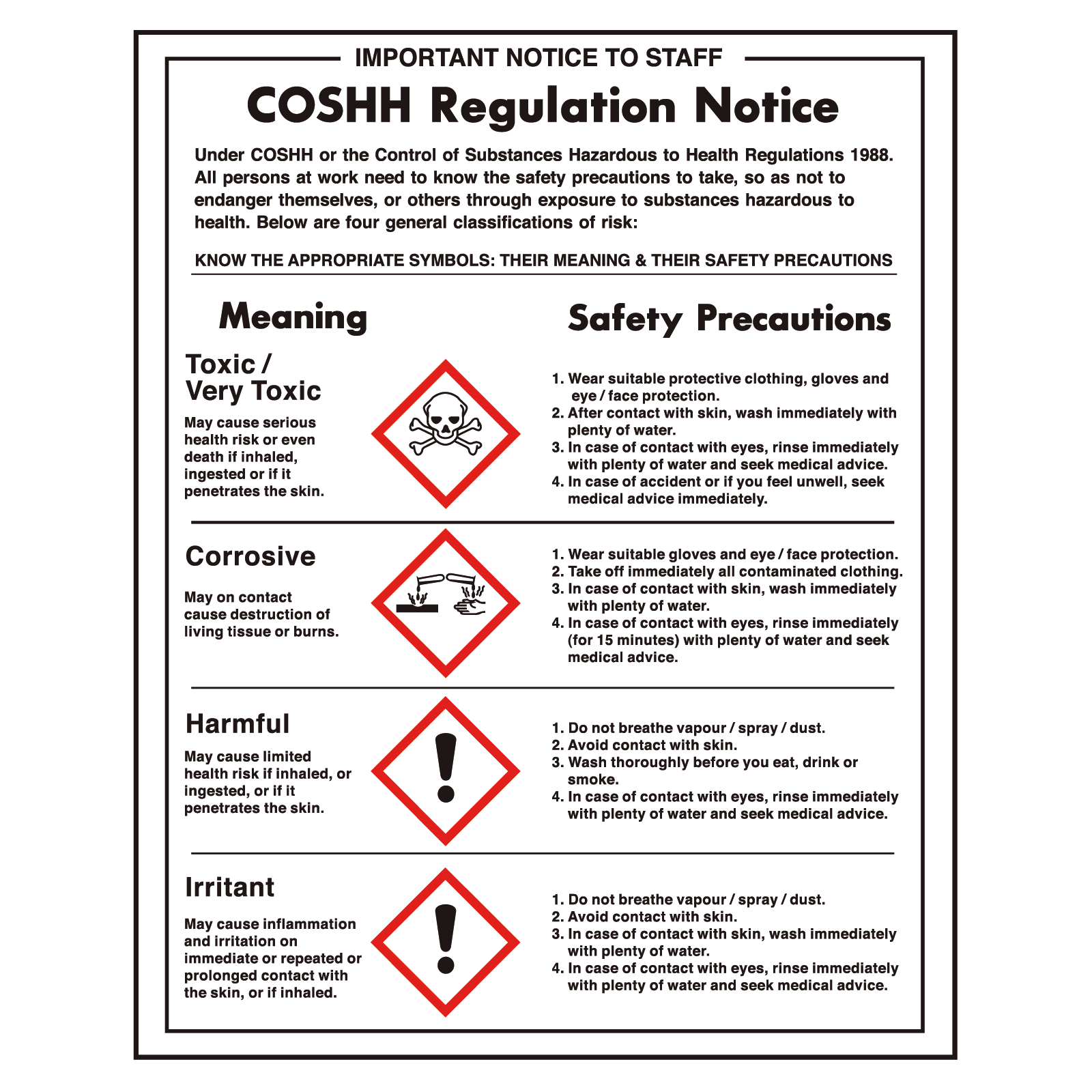 COSHH 2016 Regulations Sign Sticker Vinyl Waterproof A4 V1164 
