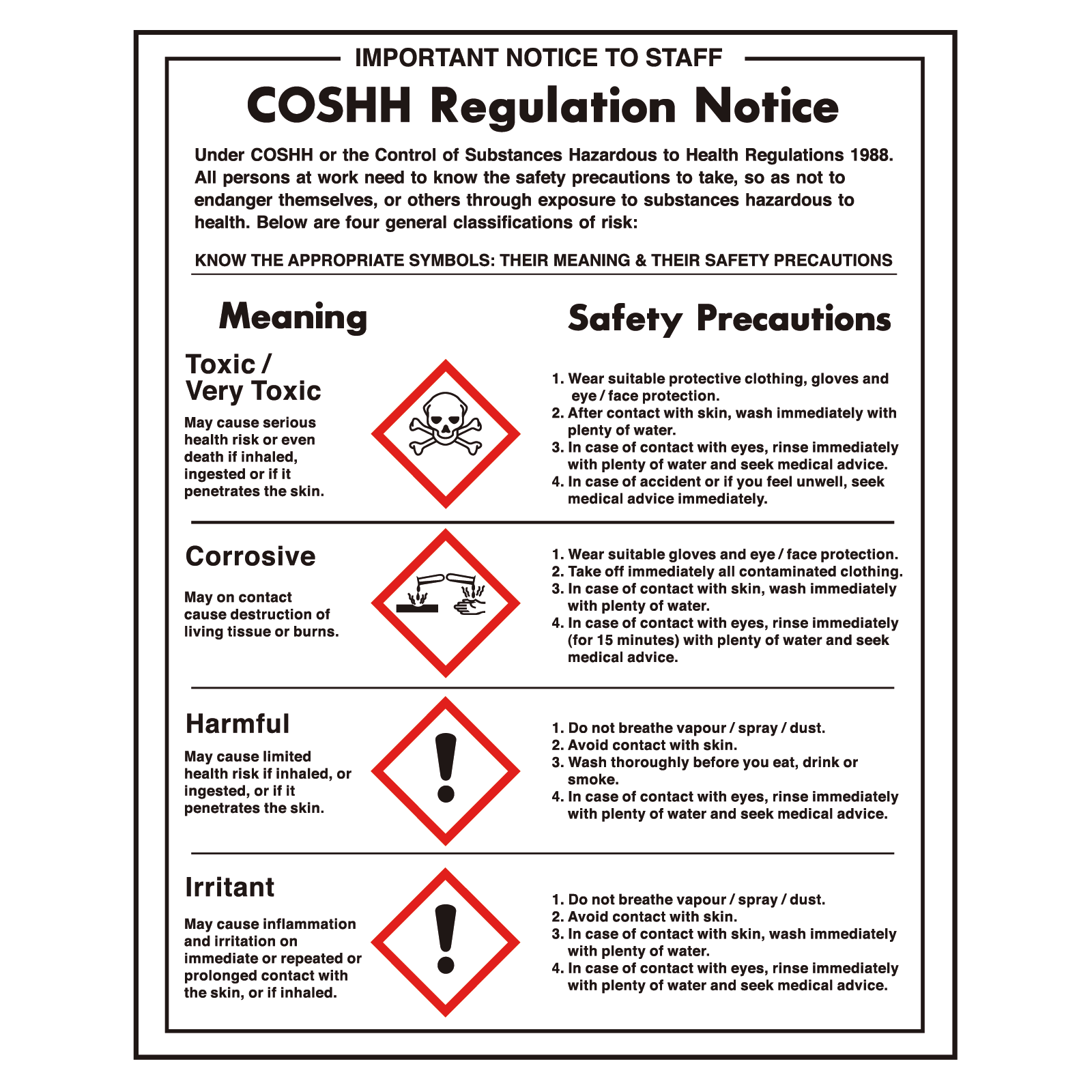 COSHH Regulations Sign