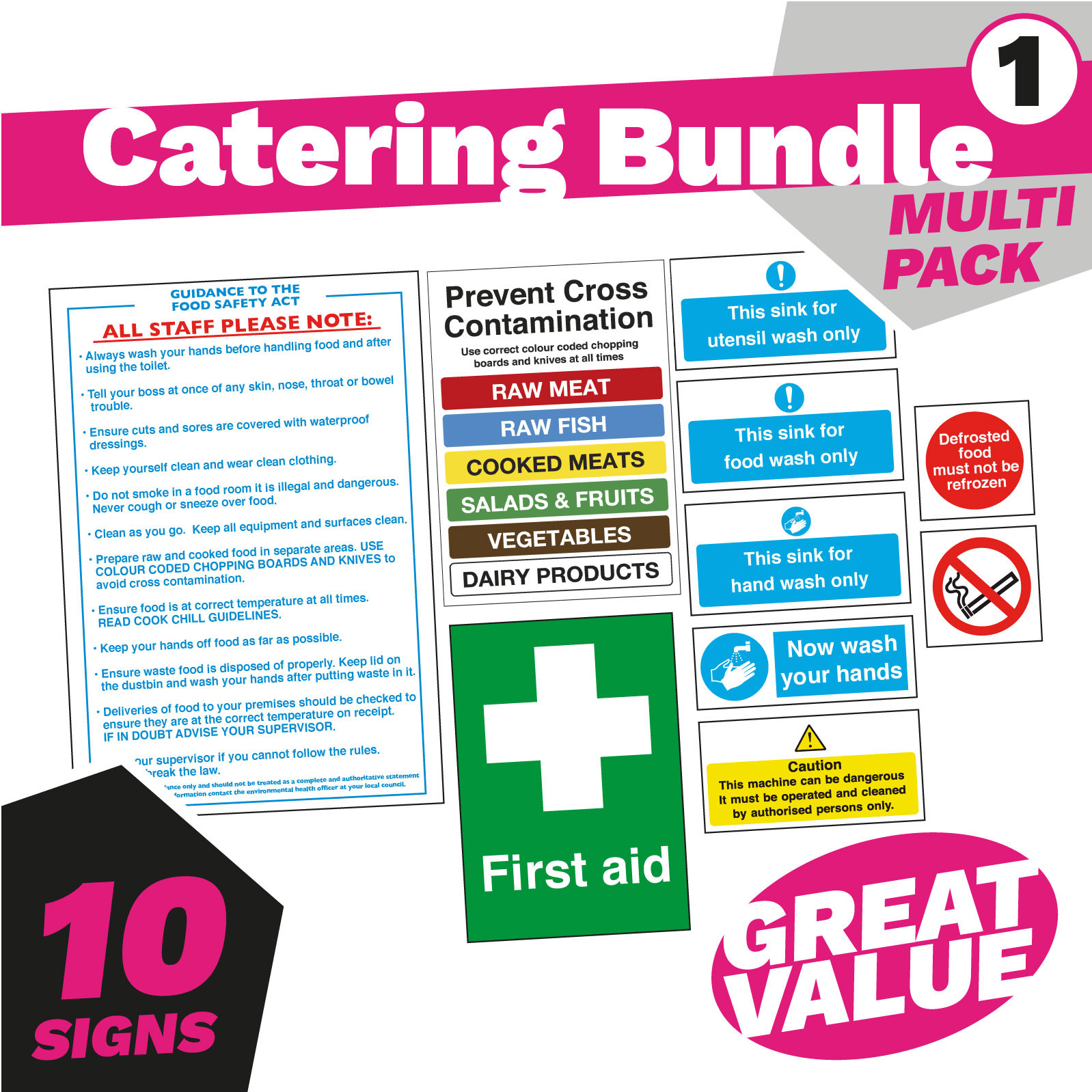 UTENSILS FOR COOKED MEAT ONLY SIGNS Kitchen Food Hygiene Stickers Catering 