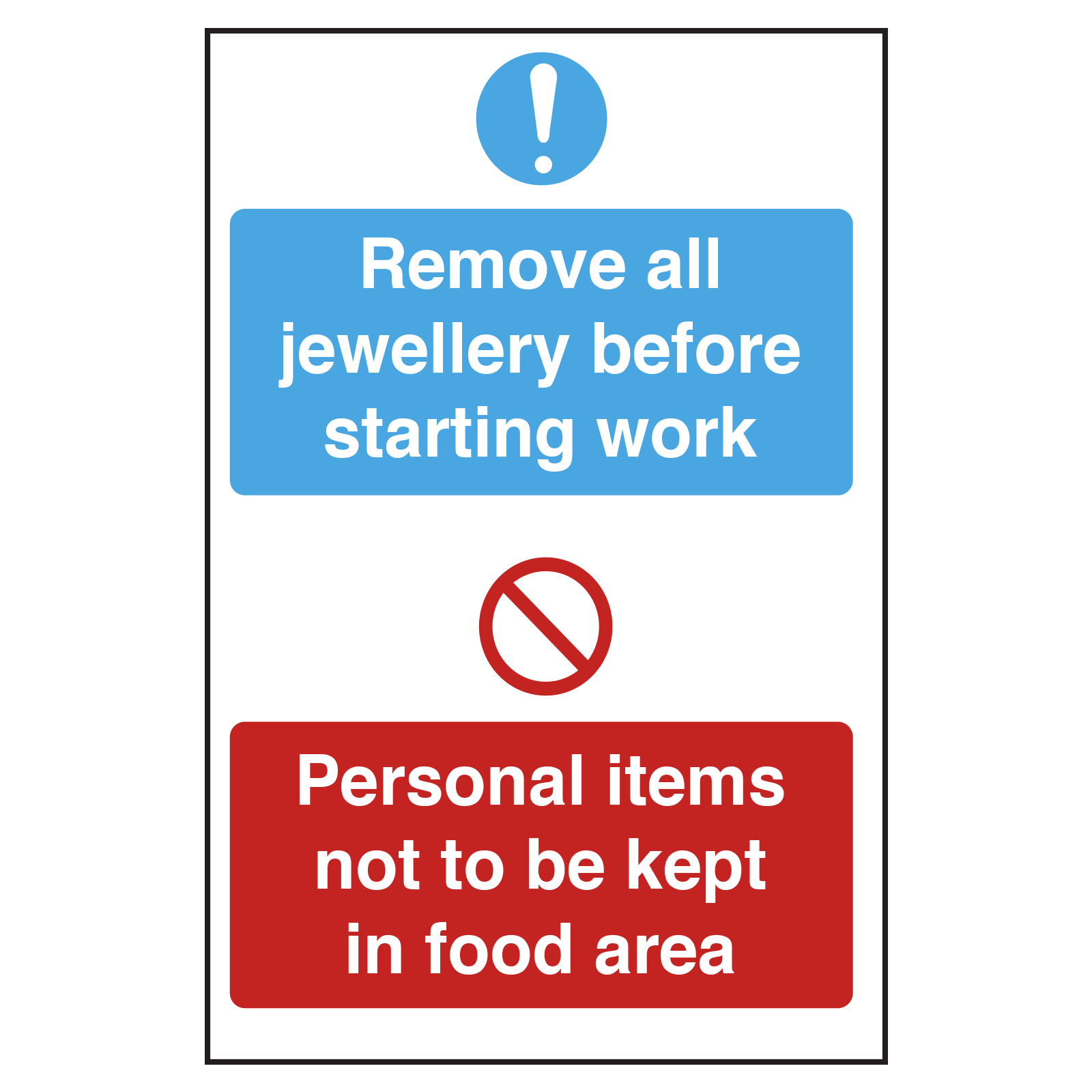 Remove all jewellery before starting work catering notice