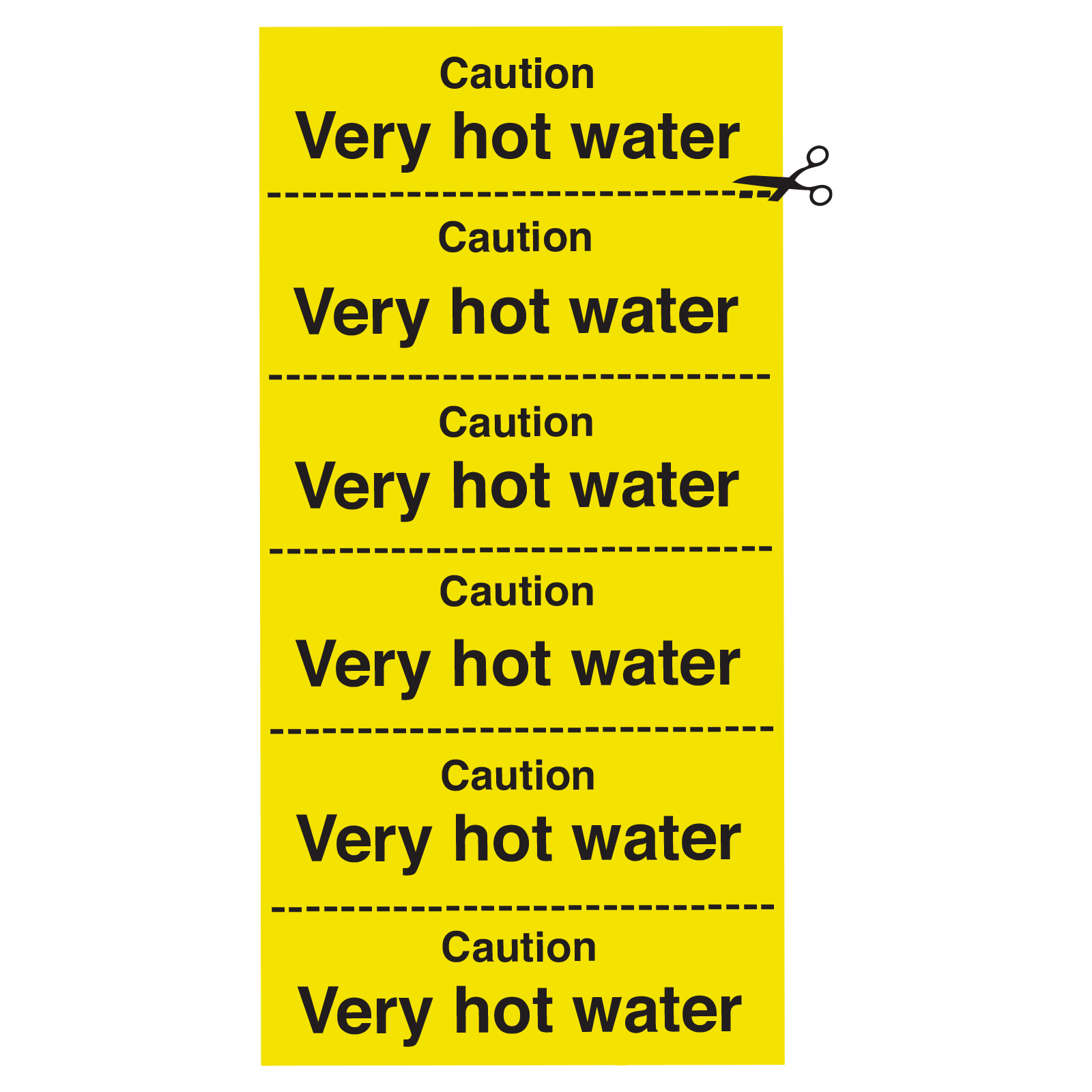 Caution Hot Water Strip of 6 Notices