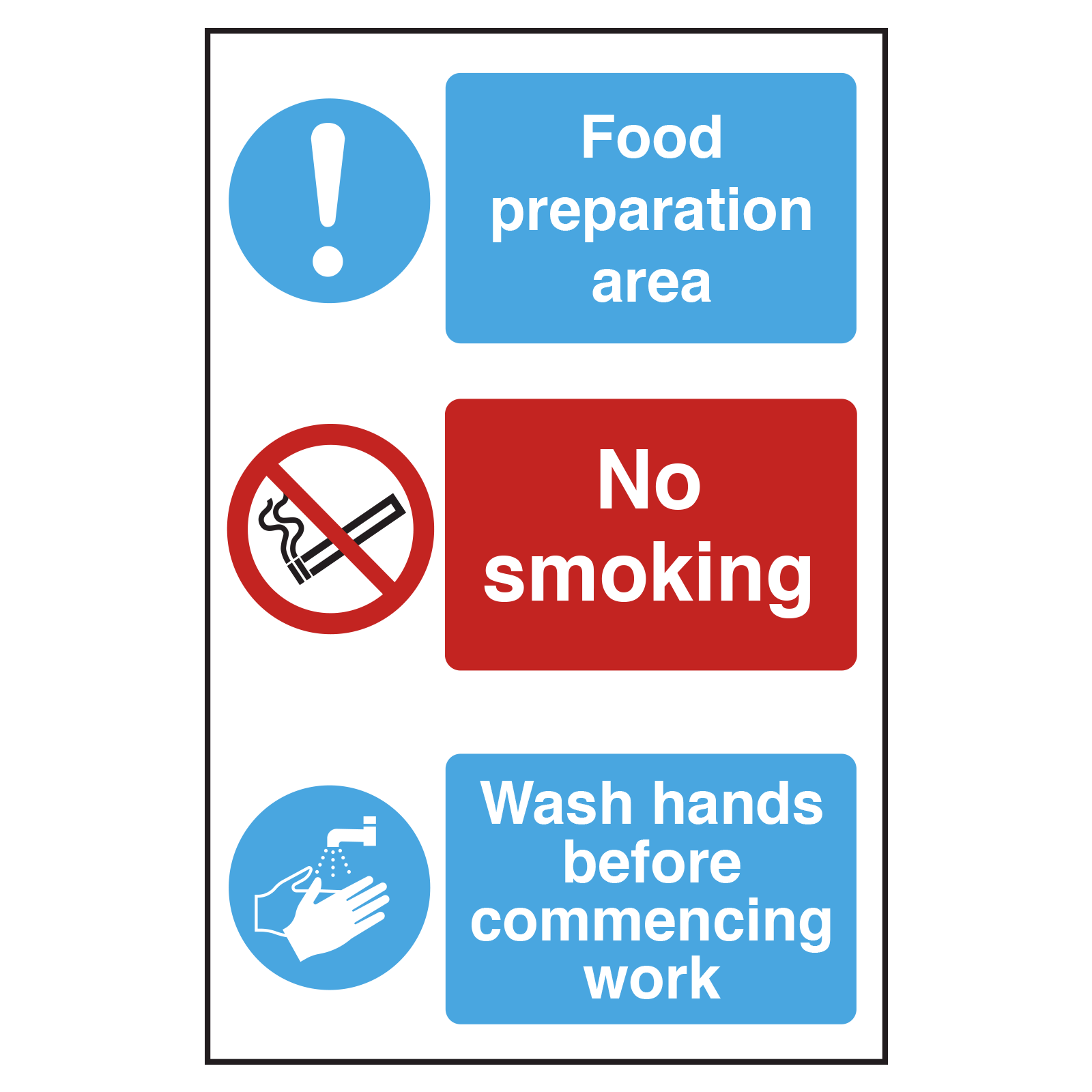 Food Preparation Area, No Smoking, Wash Hands Sign