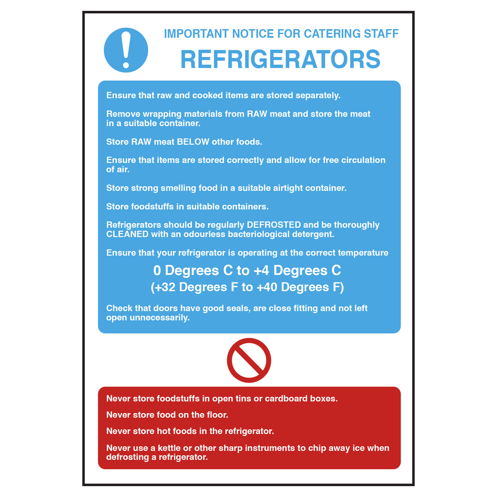 Refrigerators Temperature Guidelines Notice