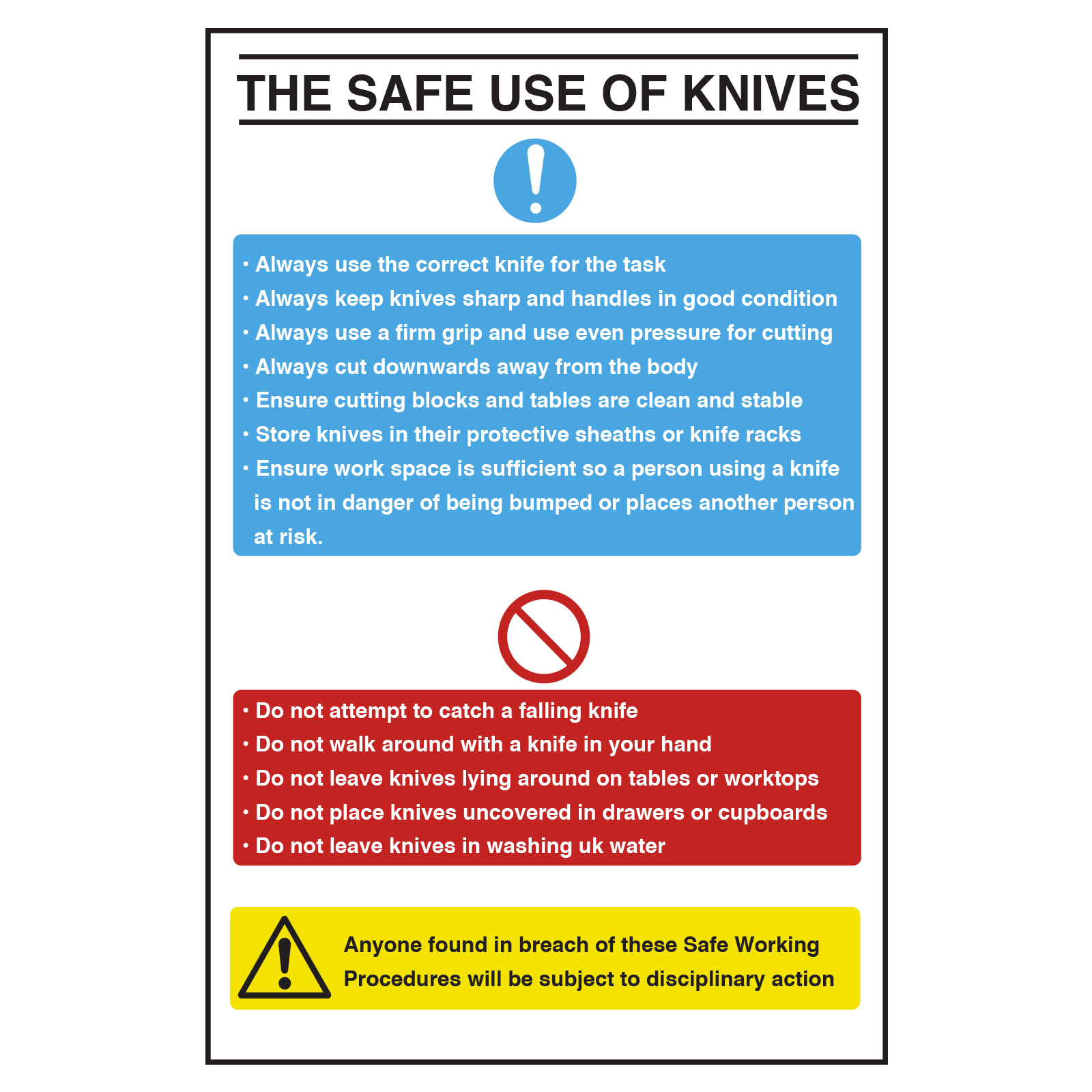 Safe Use of Knives Sign