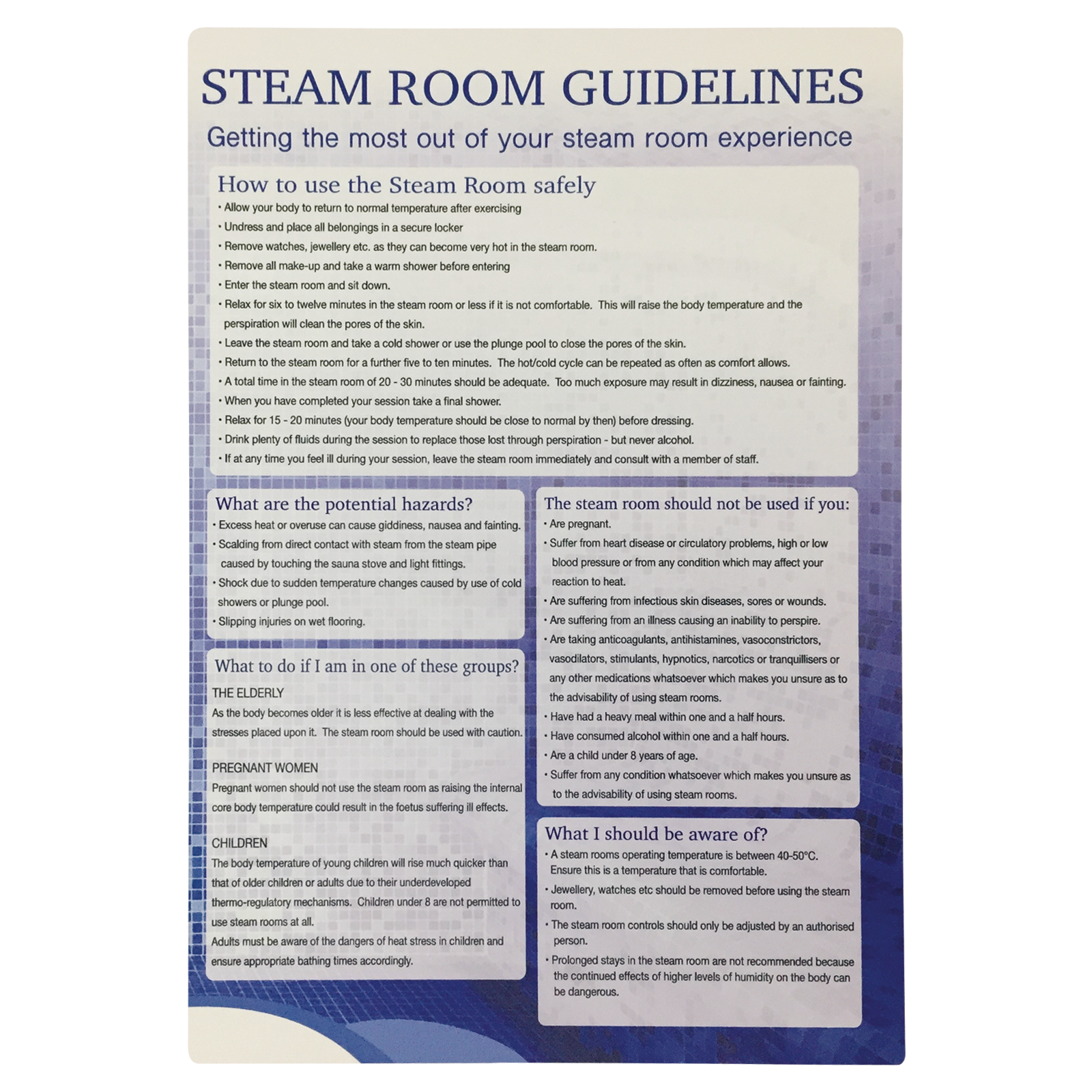 Steam Room Guidelines Notice