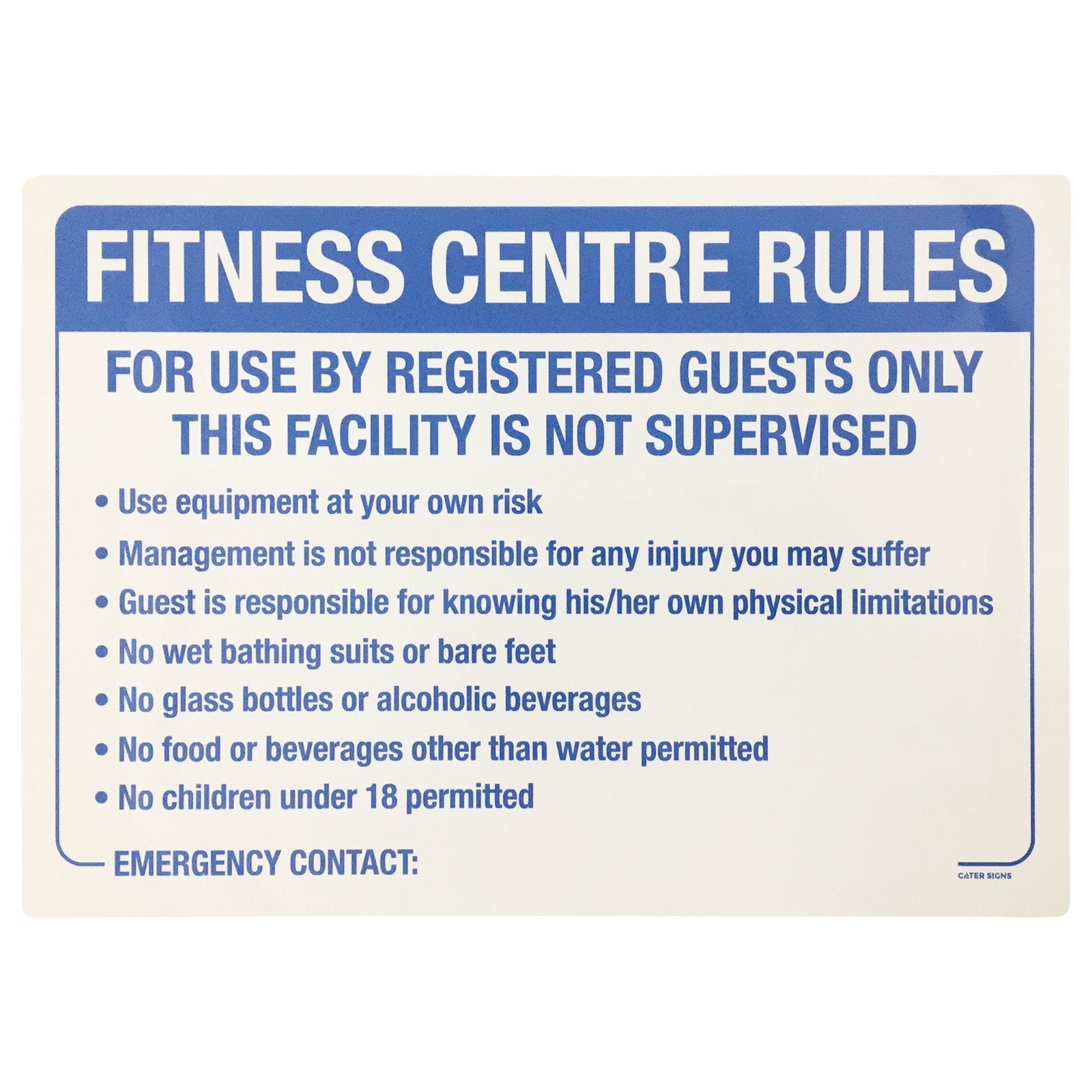 Fitness Centre Rules Sign