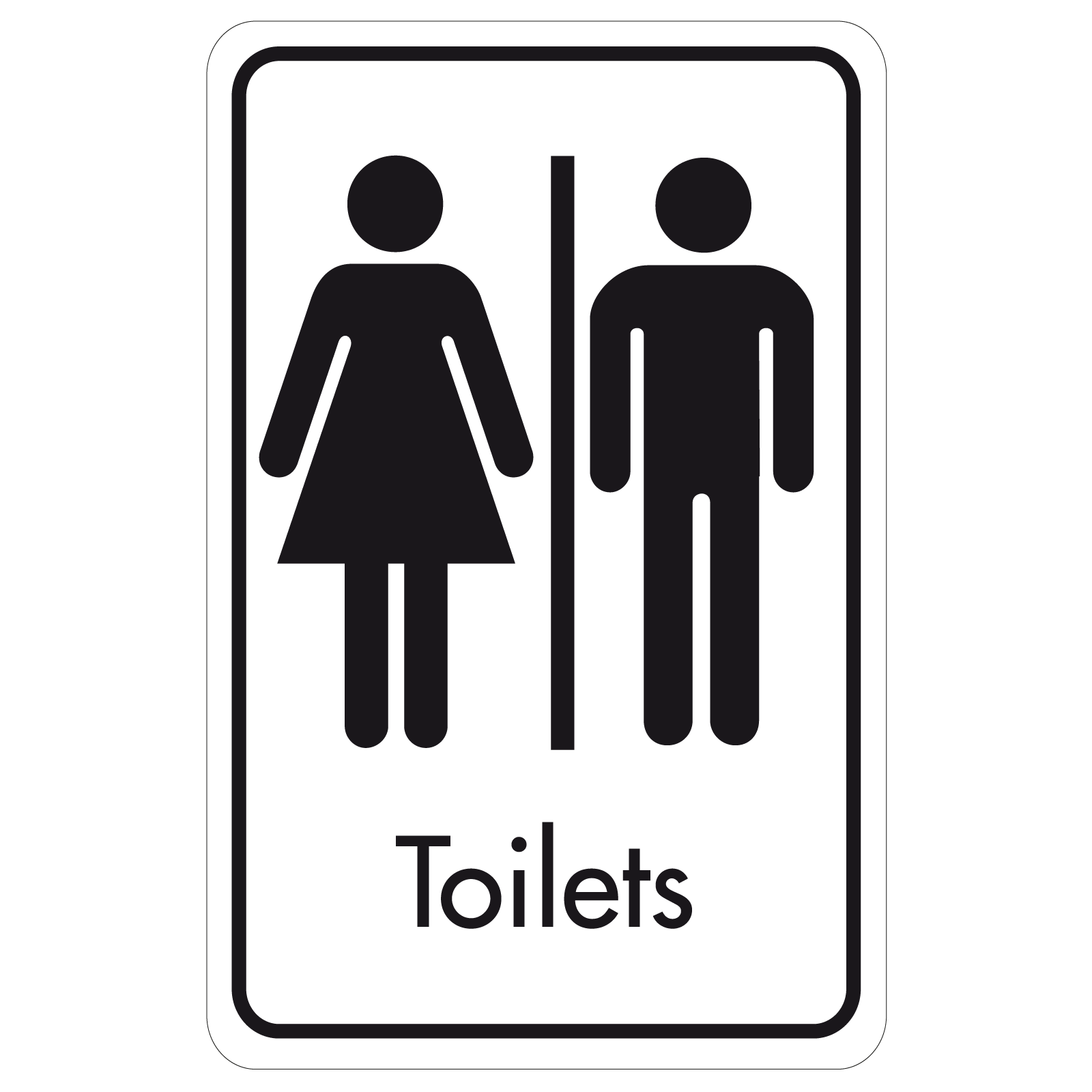 Large Toilets Door Sign - Black on White 