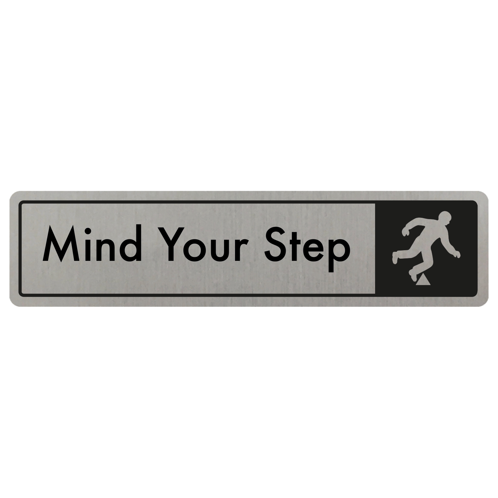 Mind The Step Door Sign - Black on Silver