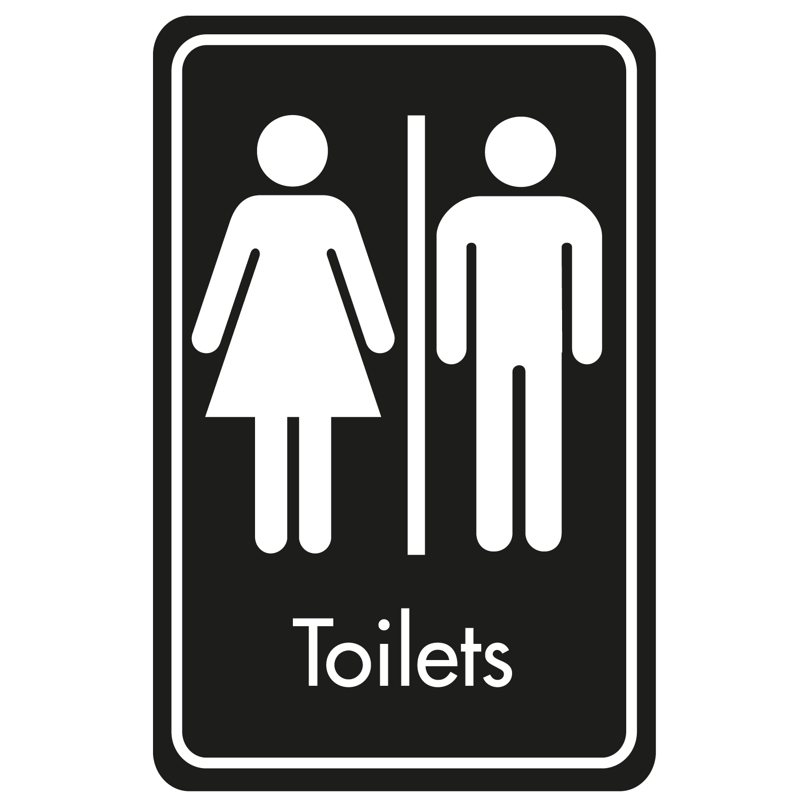 Large Toilets Door Sign - White on Black