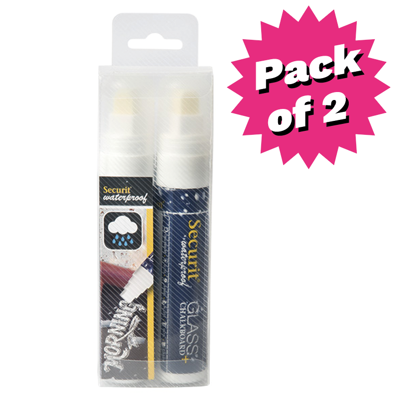 White Waterproof Glass Chalkboard Marker Pens - Pack of 2 - Large 7-15mm Nib
