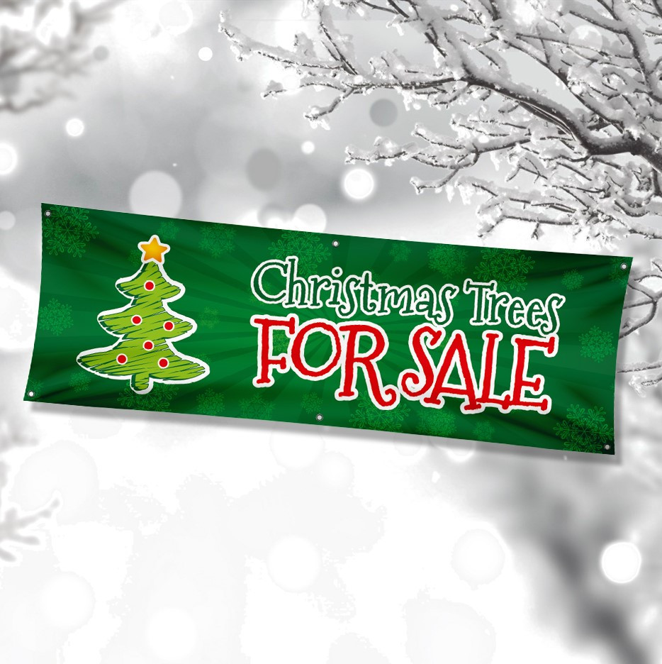 Personalised Waterproof Outdoor "Christmas Trees For Sale" Advertising Banners 