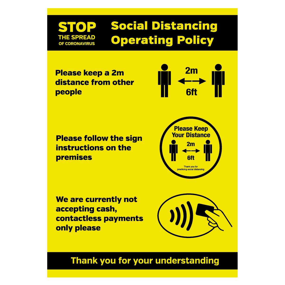 Social Distancing Operating Policy customer advisory sign