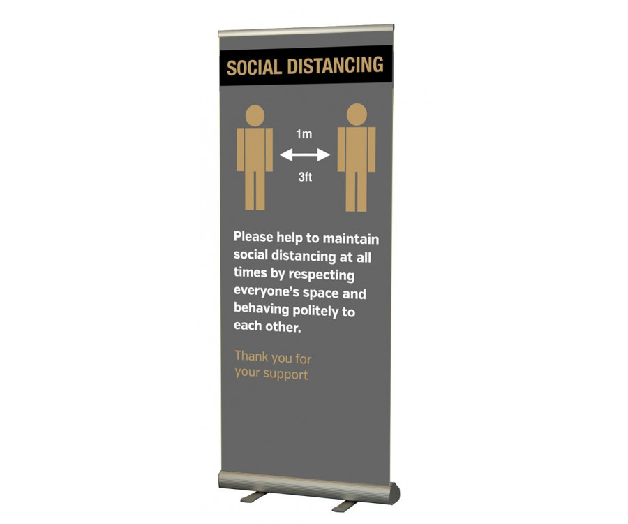 Please keep 1 metre / 3ft apart social distancing roller banner