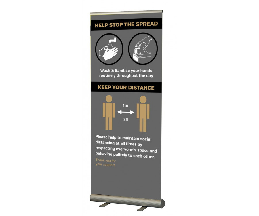 Help Stop the spread wash your hands / keep your distance social distancing roller banner
