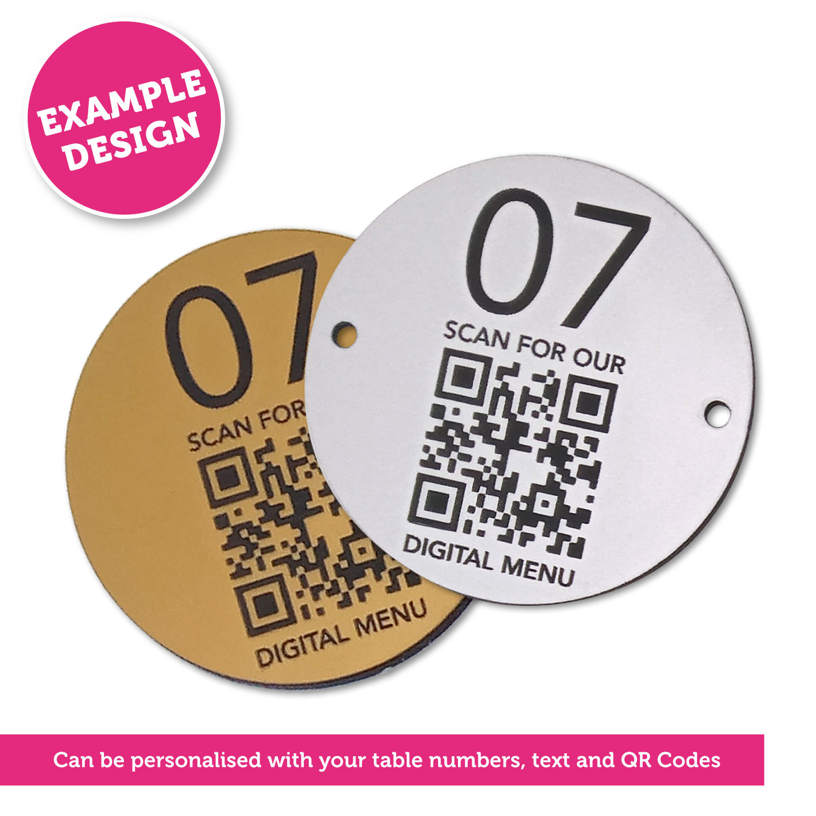 Deluxe Laser Engraved QR Code Table Number Disc - 60mm Diameter