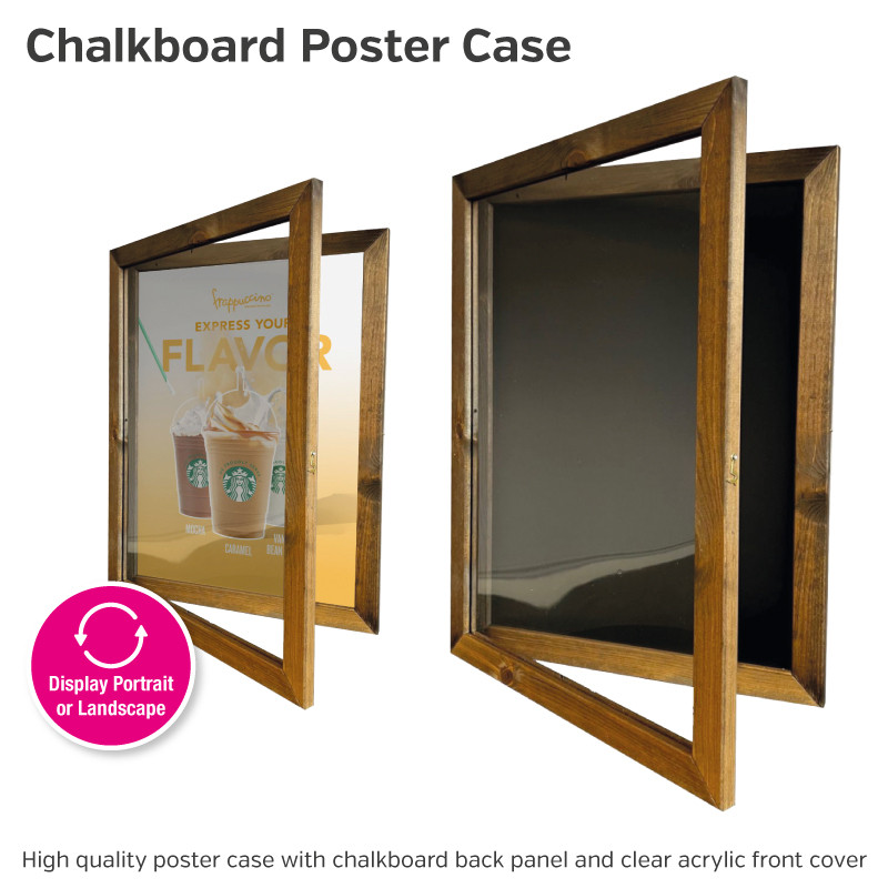 Wooden Poster Case with Chalkboard Back Panel