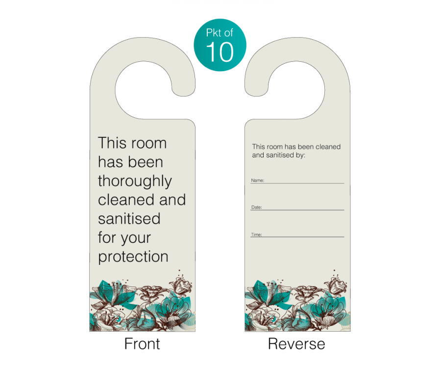 This room has been cleaned and sanitised for your protection door hangers. Pack of 10