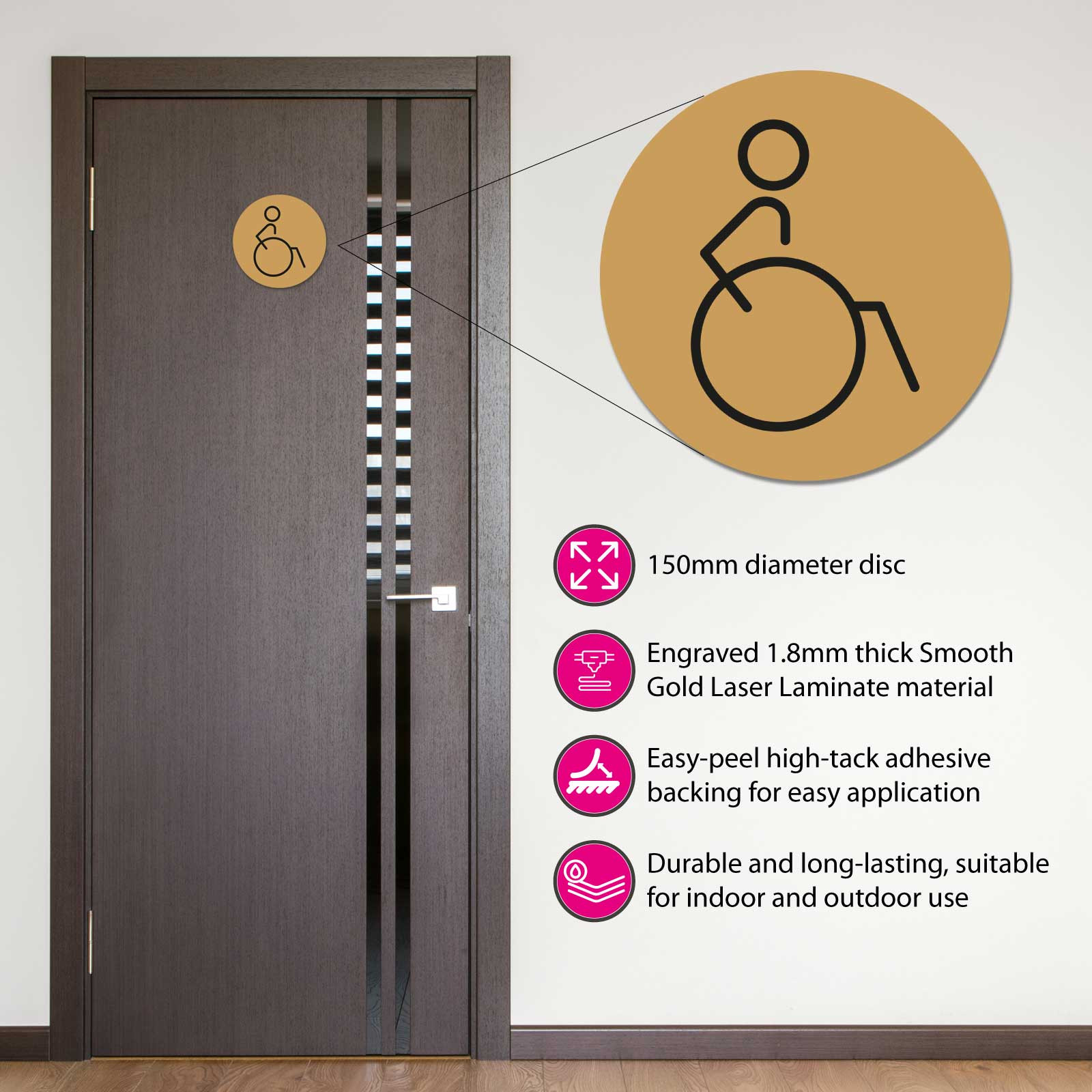 Disabled Toilet Door Symbol Right 150mm Gold 