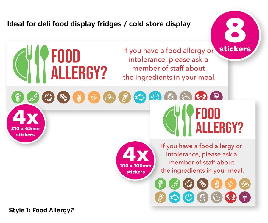 Allergy Awareness Sticker Pack contains 8 Self Adhesive Vinyl Stickers