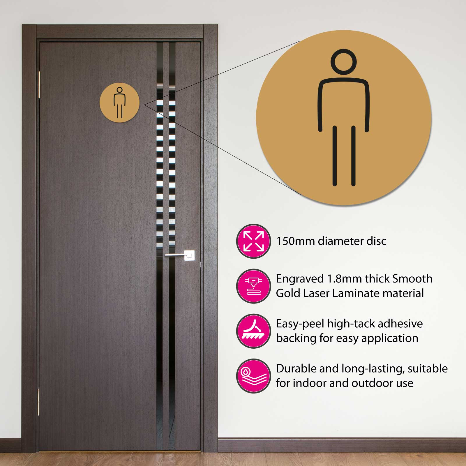 Gents Toilet Door Symbol 150mm Gold 