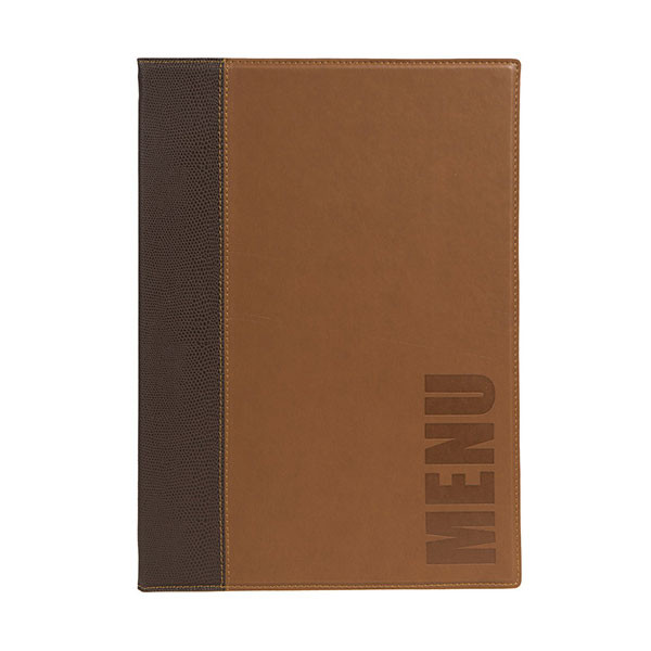 Trendy Light Brown Leather Style A4 Restaurant Menu Holder / Menu Cover