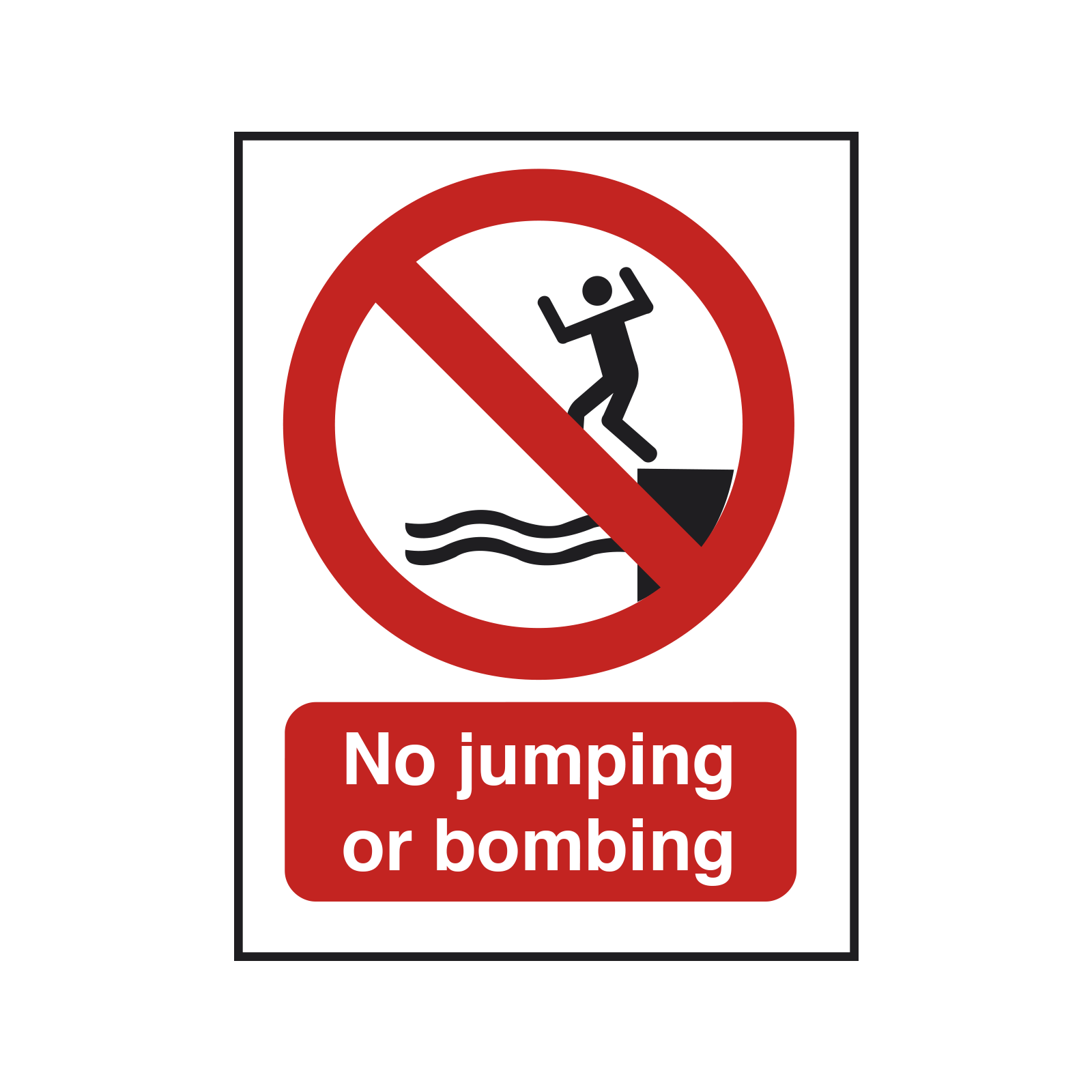 No Jumping or Bombing Safety Sign
