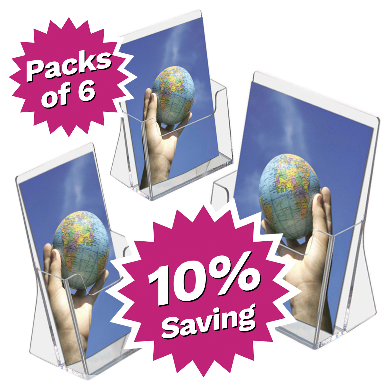 Pack of 6 - Acrylic Freestanding Leaflet / Brochure Dispensers - Saving of 10%