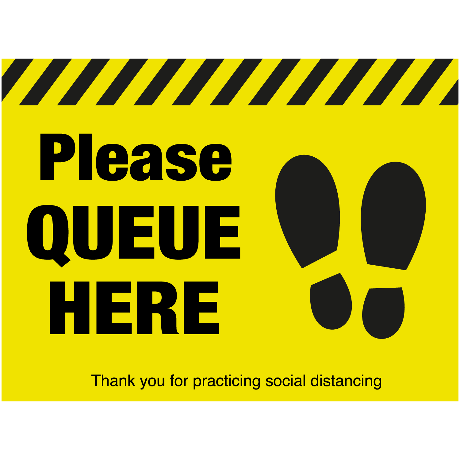 Please queue here with symbol distancing floor sign