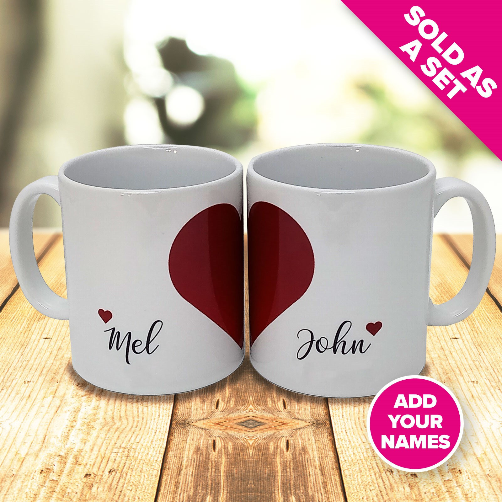Two Hearts As One Personalised Couple Mugs - Set of 2 Him & Hers Personalised Mugs