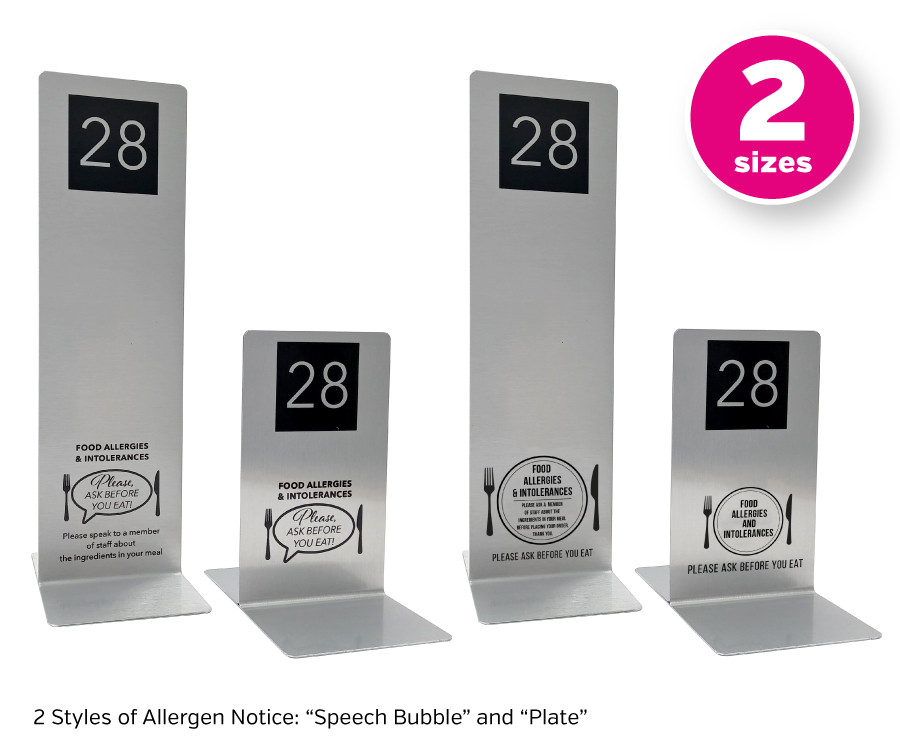 Brushed Silver Allergy Awareness Table Numbers. 