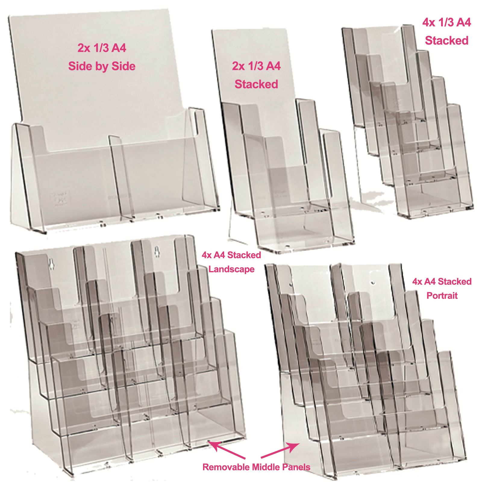 Stacked Acrylic Freestanding Leaflet / Brochure Dispensers