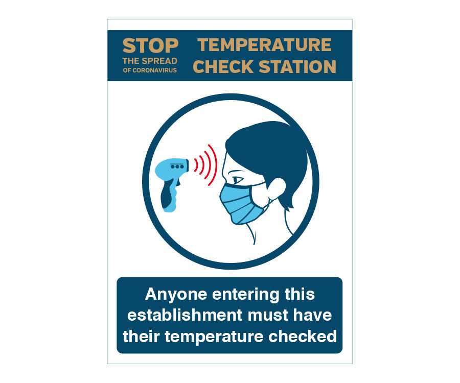 Temperature check station on entry notice