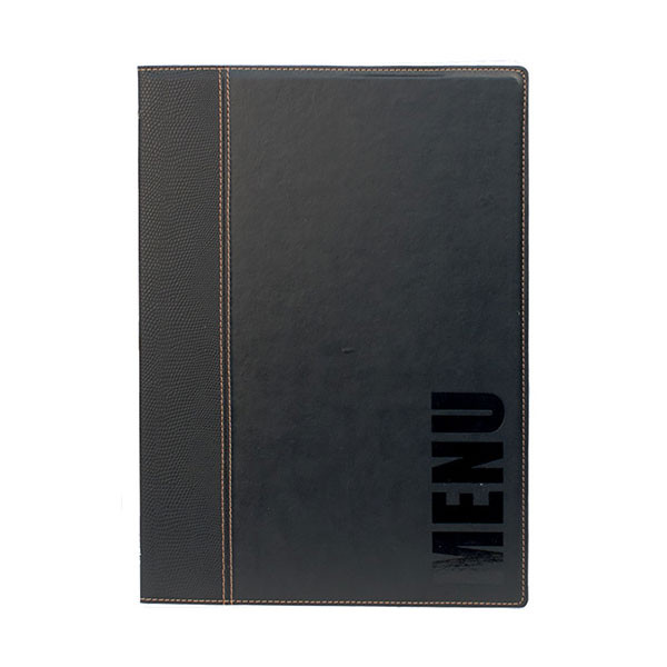 Trendy Black Leather Style A4 Restaurant Menu Holder / Menu Cover