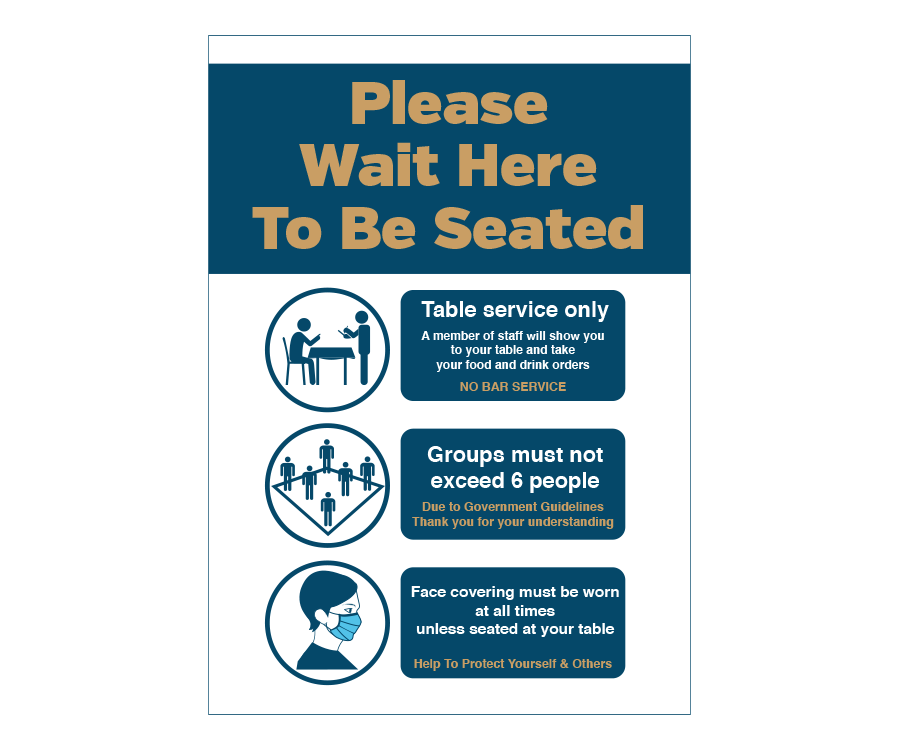  Please wait here to be seated Social Distancing Poster