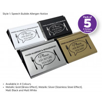 Laser Engraved Allergen Advice Menu Holders - Pack of 5 - 4 Colours to Choose from. Perfect for Cafes, Bars & Restaurants