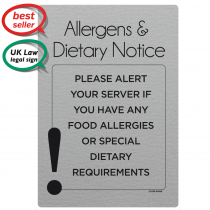 Food Allergy Sign. Alert your server of any Allergens & Dietary requirements sign