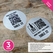 Classic Single Colour Brushed Silver QR Code Table Number Discs - 3 Sizes Available