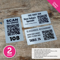 Classic Single Colour Brushed Silver Rectangle QR Code Table Numbers - 2 Sizes Available