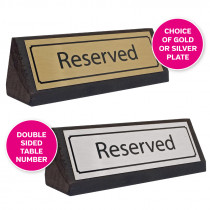 Solid Wooden Reserved Table Notice - With Choice of Metal Plate